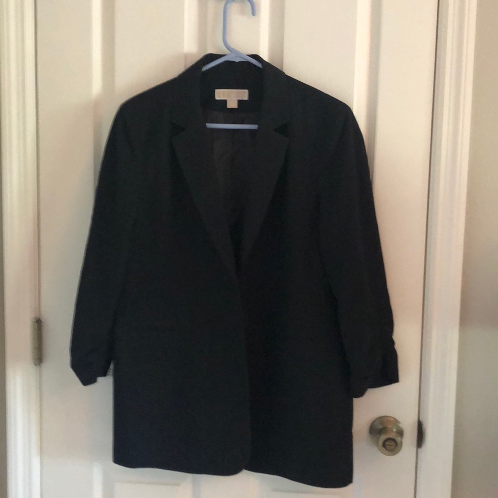 Michael Kors Black Blazer 3/4 Ruched Sleeve Sz 14